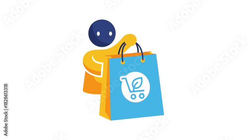 Sustainable Shopping Lifestyle Concept Stylized Customer with Eco-Friendly Retail Bag Icon