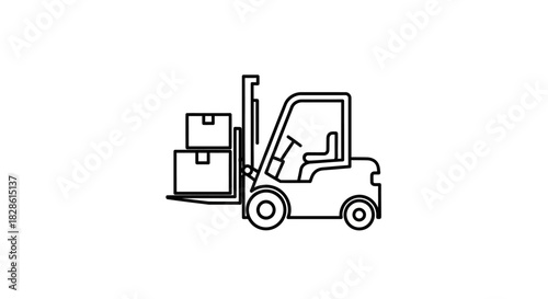 A forklift carrying stacked boxes, depicted in a simple, clean line art style on a white background.