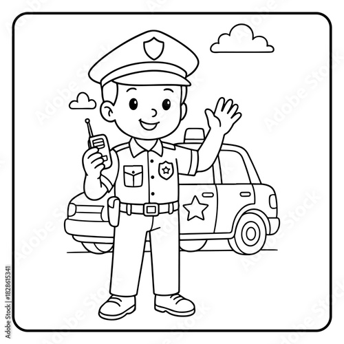 Policeman Cute profession Children coloring page