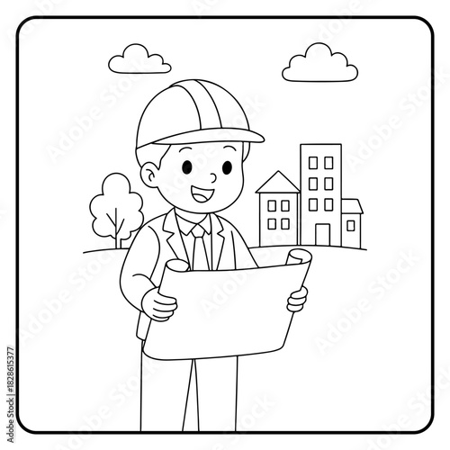 architect  Cute profession Children coloring page