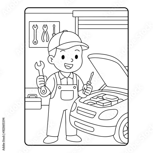 Mechanic Cute profession Children coloring page