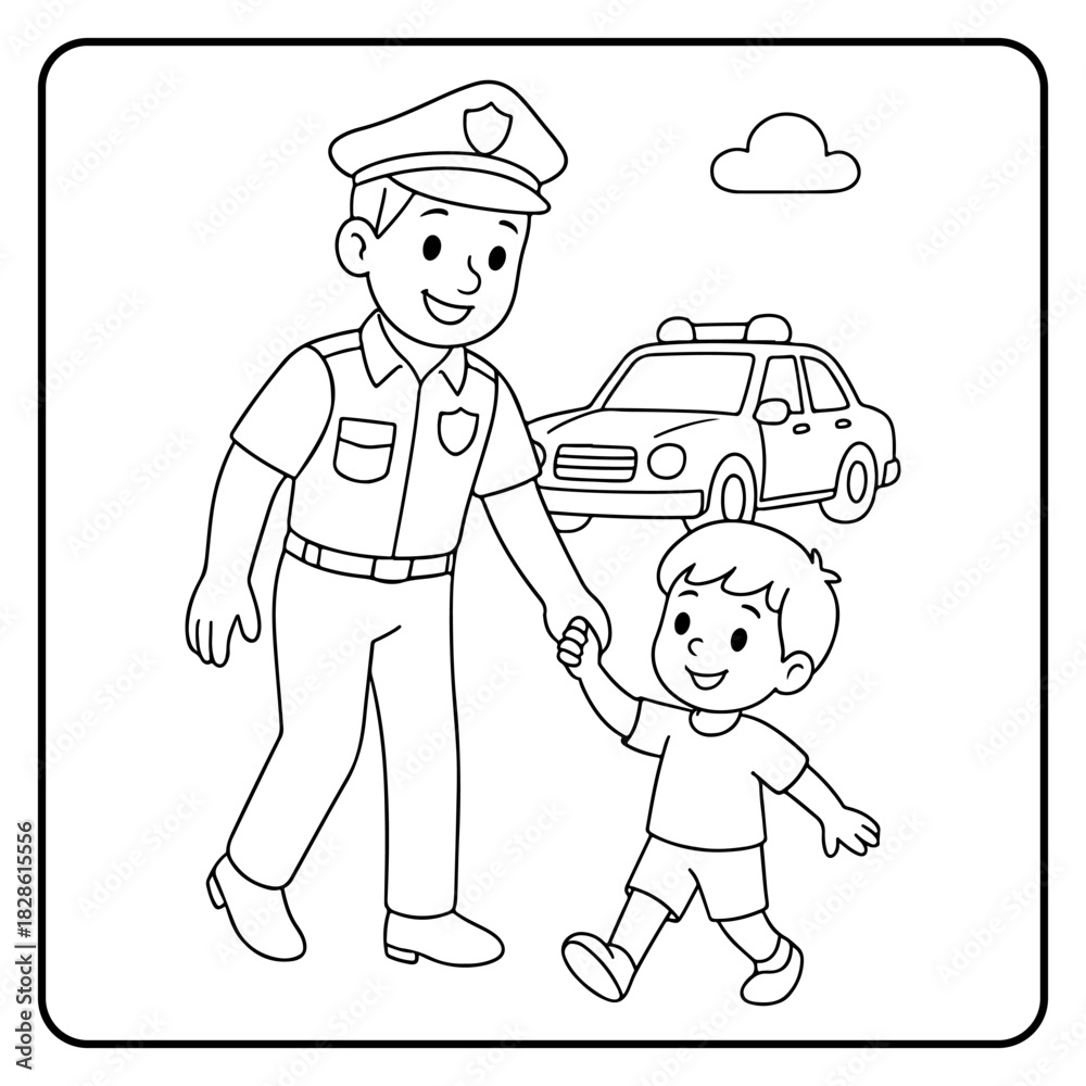 Fototapeta premium Policeman Cute profession Children coloring page
