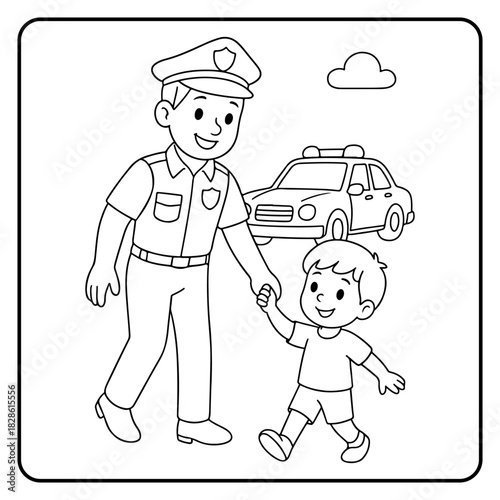 Policeman Cute profession Children coloring page