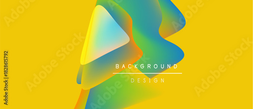 Abstract fluid shapes, vibrant colors blend. Yellow backdrop emphasizes dynamic design elements. Modern aesthetic, clean presentation.