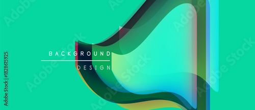 Abstract vibrant design. Overlapping shapes create dynamic visual effect. Turquoise background enhances modern aesthetic. Simple text labels elements.