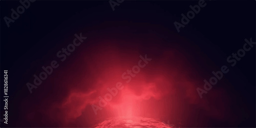 Dramatic red light beam shining down in a dark stage environment