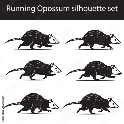 Running opossum silhouette vector, opossum running pose art, opossum in motion outline, opossum sprint silhouette, opossum dynamic movement vector