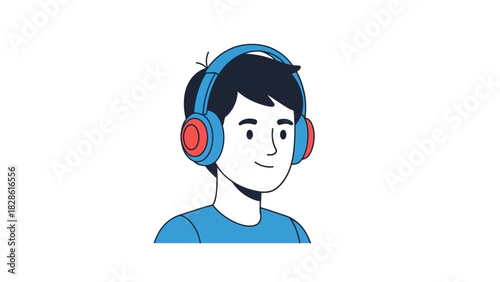 Close-up of a young man wearing headphones, listening to music with eyes closed