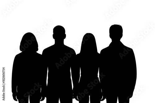 Anonymous group of diverse adults standing together side by side in silhouette form