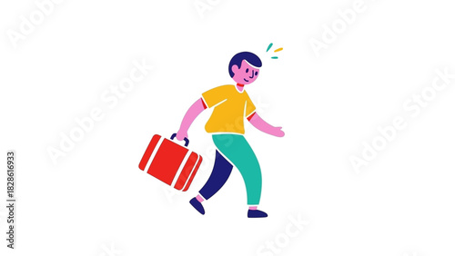Vibrant stylized illustration of a determined person rushing to work carrying a red briefcase, symbolizing career drive and a busy professional lifestyle