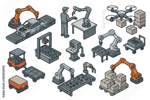 Isometric robotic arms and assembly lines for industrial automation and smart logistics