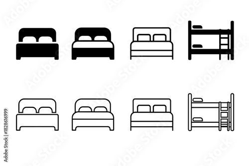 Collection of bed icons showing double beds, bunk beds, and sleeping arrangements