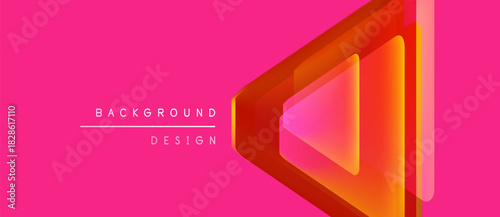 Bright pink backdrop features layered orange geometric shapes. Text reads background design. Modern, vibrant visual presentation.