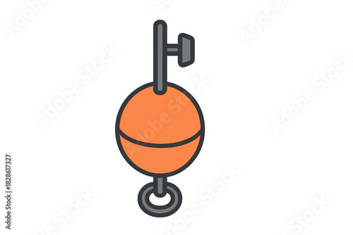 Round orange fishing bobber float and gray tackle equipment attachments