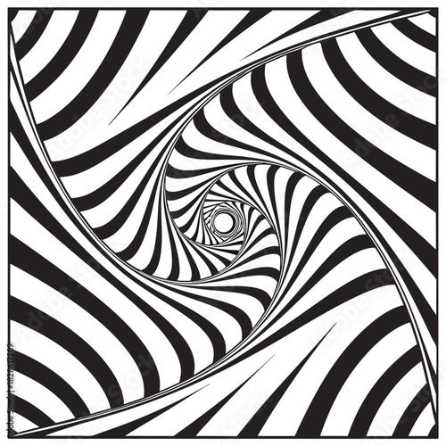Black and white optical illusion spiral vortex pattern vector illustration