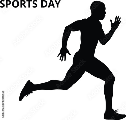 Silhouette of a male athlete sprinting vigorously during a sports day event