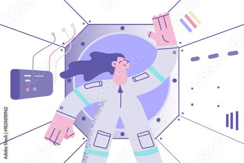 Female working as cosmonaut concept.