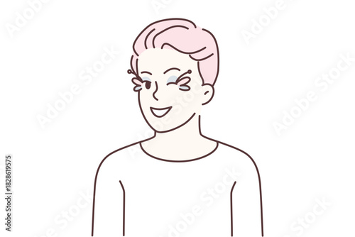 person with sly smirk and raised eyebrow, playful attitude captured in minimal line art conveying cheeky confidence and teasing charm usable for lifestyle, youth culture, or edgy branding