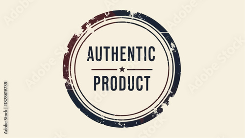 Authentic product stamp with a star in the center inside of a distressed double circle border design