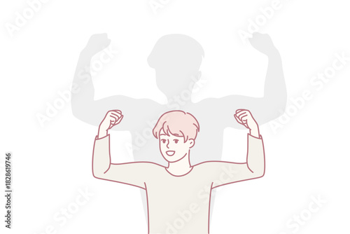 ambitious individual exhibiting power, young man showcasing confidence and determination, youthful person demonstrating resilience through physical prowess and motivation