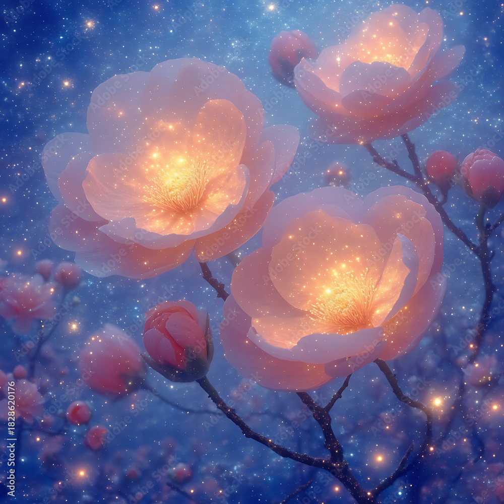 custom made wallpaper toronto digitalGlow of magical flowers under starry night sky brings enchanting beauty to the serene landscape Generative AI