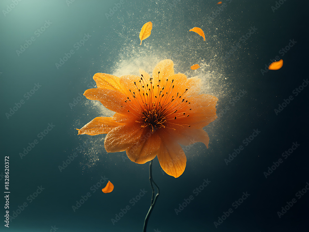 custom made wallpaper toronto digitalBright orange flower bursts with petals in a dark underwater scene, creating a stunning visual display. Generative AI
