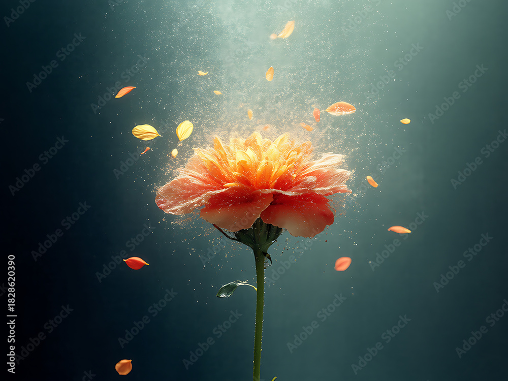 custom made wallpaper toronto digitalBright orange flower bursts with petals in a dark underwater scene, creating a stunning visual display. Generative AI