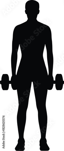 Woman Holding Dumbbells Silhouette – Strength Training, Fitness Exercise, Weightlifting Workout Illustration