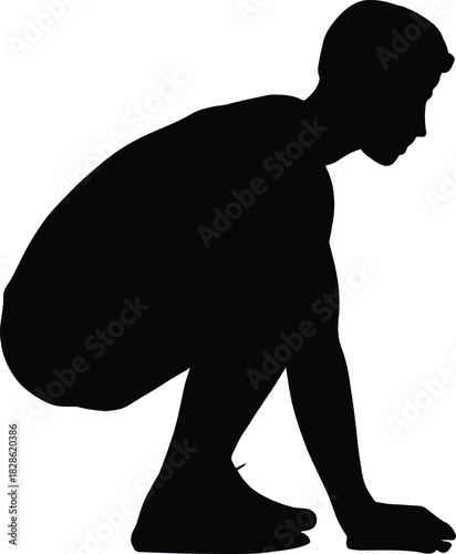 Squatting Man Silhouette – Male Fitness Pose, Stretching Exercise, Workout Illustration