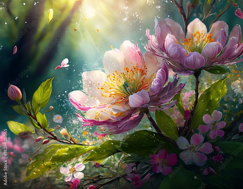custom made wallpaper toronto digitalVibrant Flower Bouquet With Blossoms and Butterflies in Dreamy Garden Light. Generative AI