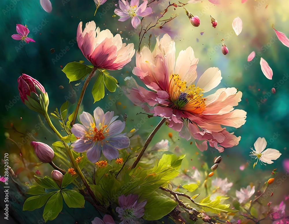 custom made wallpaper toronto digitalVibrant Flower Bouquet With Blossoms and Butterflies in Dreamy Garden Light. Generative AI