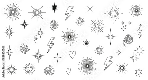 Sparkle and Shine Doodles Vector Illustration: Whimsical Starbursts and Radiant Design Elements