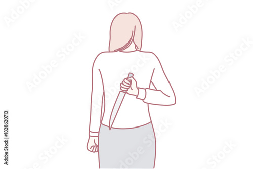 suspense escalates with hidden blade threat, concealed weapon fuels rising fear and suspense in scene, tension intensifies as individual secretly hides dangerous weapon behind shadows