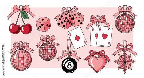 Lucky Charm Collection with Bows: Whimsical Vector Graphics for Festive Designs and Celebrations