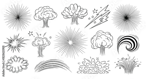 Collection of Vector Explosion Bursts, Comic Elements for Graphic Design and Illustration Work