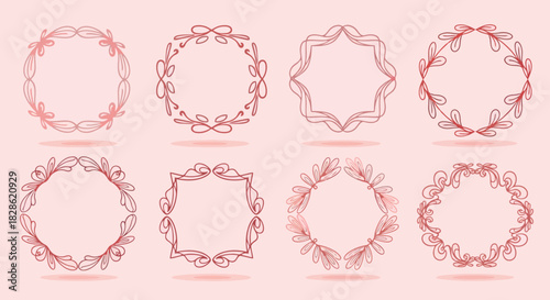 Set of eight stylish decorative hand-drawn frames, creating elegant and captivating designs