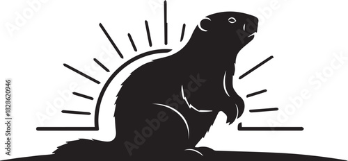 Silhouette of a beaver with radiating lines behind it