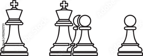 Chess Pieces Outline King and Pawns black and white