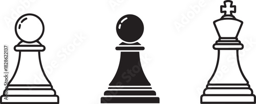 Two Black Pawns And One King Chess Pieces On White