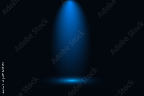 blue  Spotlight Beam on Black Background with Footlight Glow, perfect for highlight any  product,vector illustration