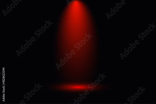 Red  Spotlight Beam on Black Background with Footlight Glow, perfect for highlight any  product