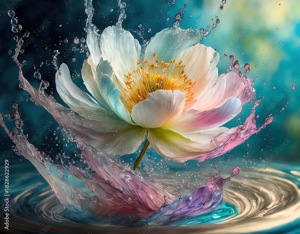 custom made wallpaper toronto digitalColorful flowers splash into water, creating a vibrant scene under soft light enhancing their natural beauty . Generative AI