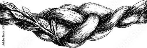 Engraved decorative illustration of braided willow switch for retro design and art projects