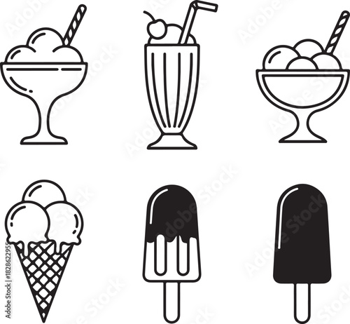 Collection of Ice Cream and Drink Icons vector whisk