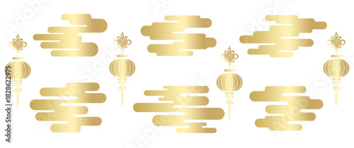 Luxury oriental clouds icon set with lantern for Chinese new year