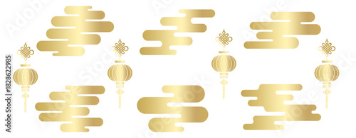 Luxury oriental clouds icon set with lantern for Chinese new year