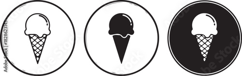 Three ice cream cone icons in circles dessert sweet