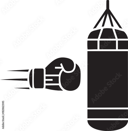 Boxing Glove Punching Heavy Bag Icon Combat Sports Training, Fitness Workout Strike Symbol in Solid Vector Illustration