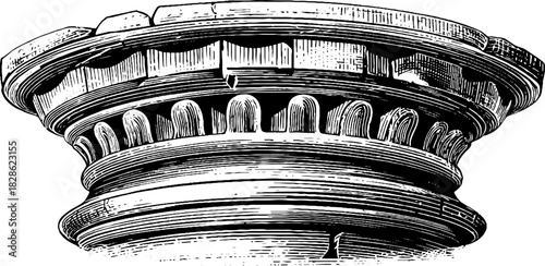 Vintage engraved decorative illustration of a curved ornamental column for architectural design