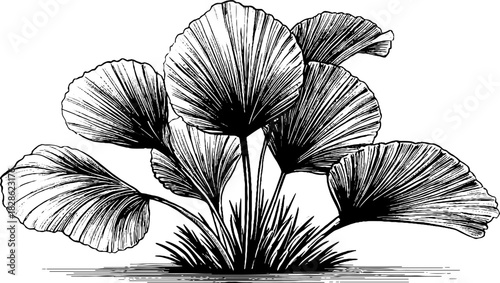 Engraved decorative illustration of desert palm seed cluster design for botanical art and decoration